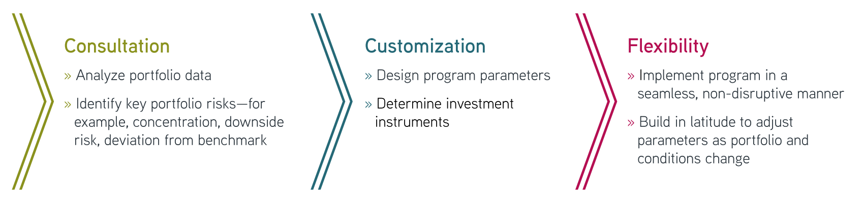 Flow chart of the three elements - consultation, customization and flexibility 