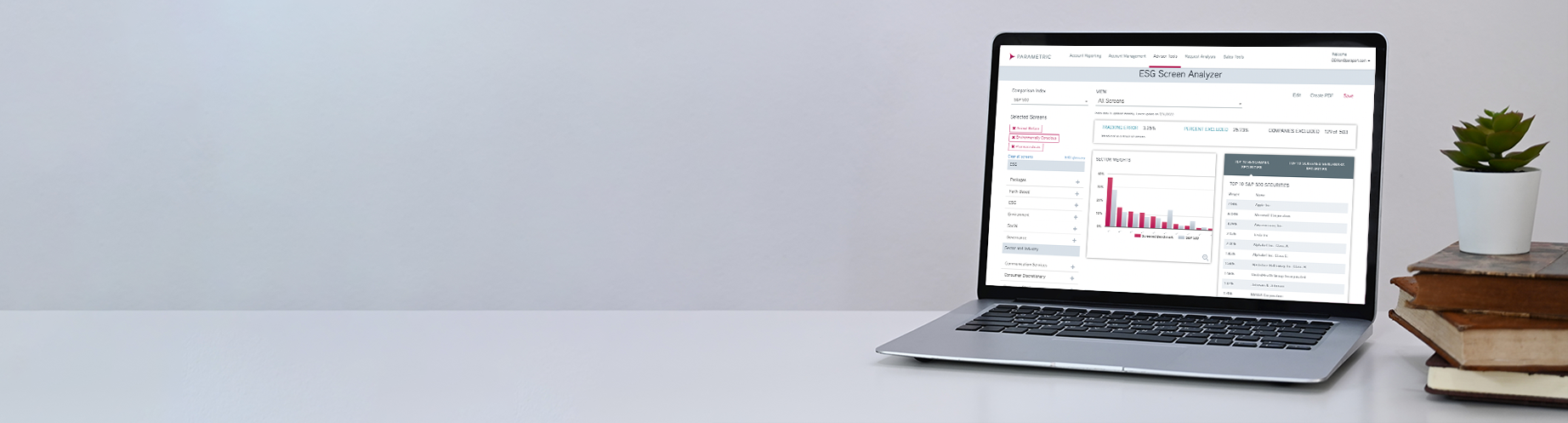 banner of a laptop with books aside and a plant